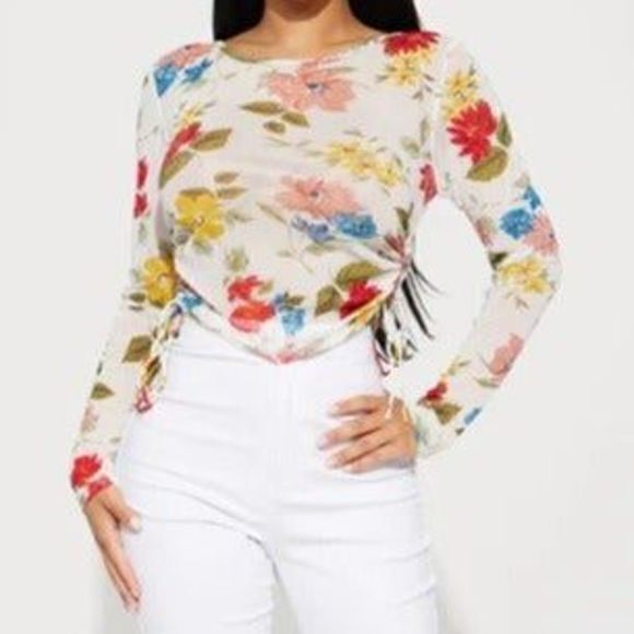 Ambiance Floral Mesh Top Size S RefM021 - Picture 3 of 6
